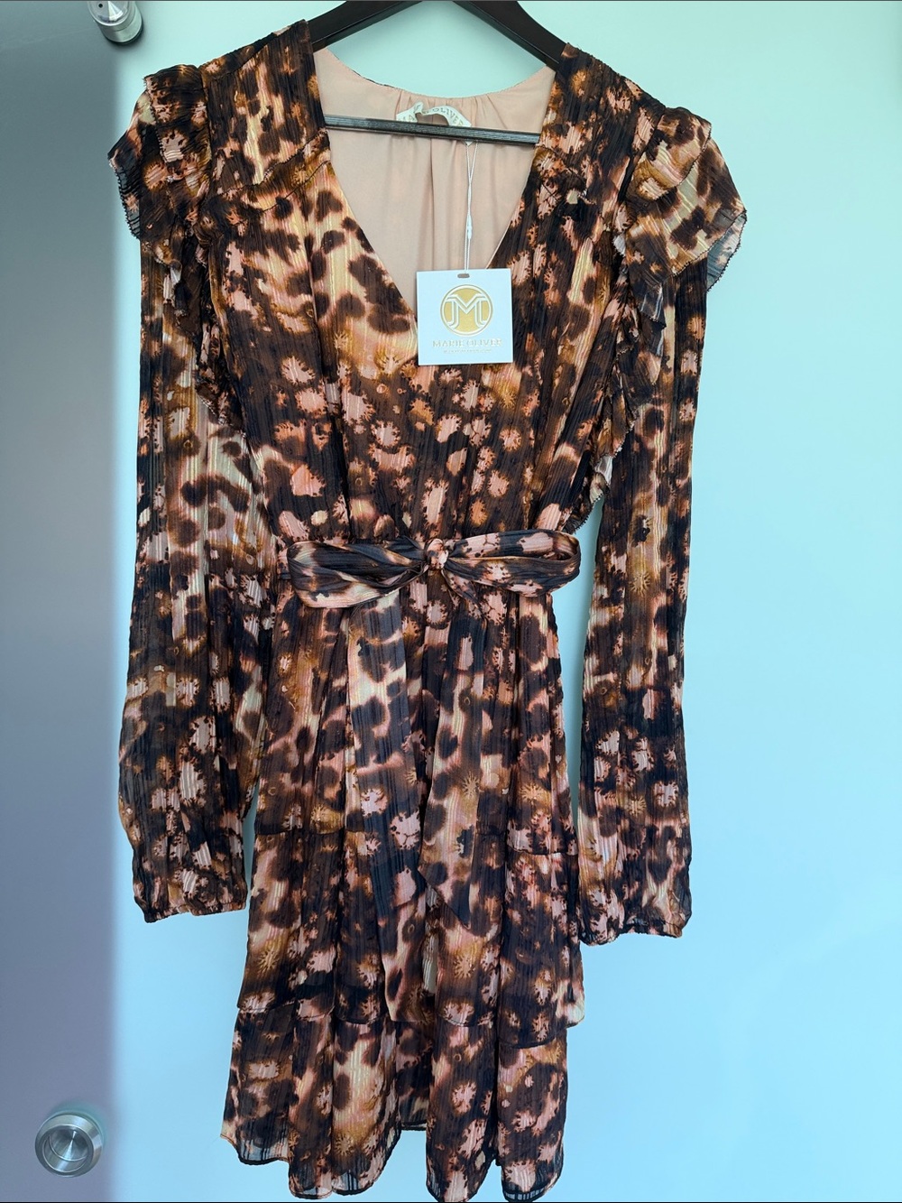 NWT Marie Oliver Brown & Black Printed Wrap Dress ($398) Lg